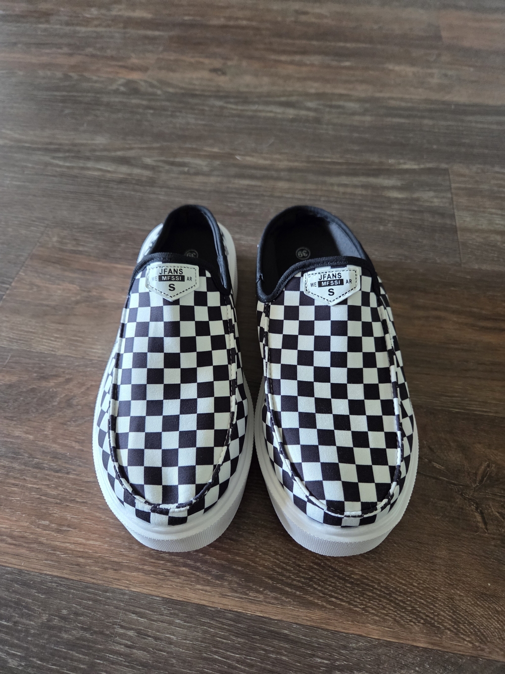 Womens Checkerboard Slip-On Sneakers - Black & White